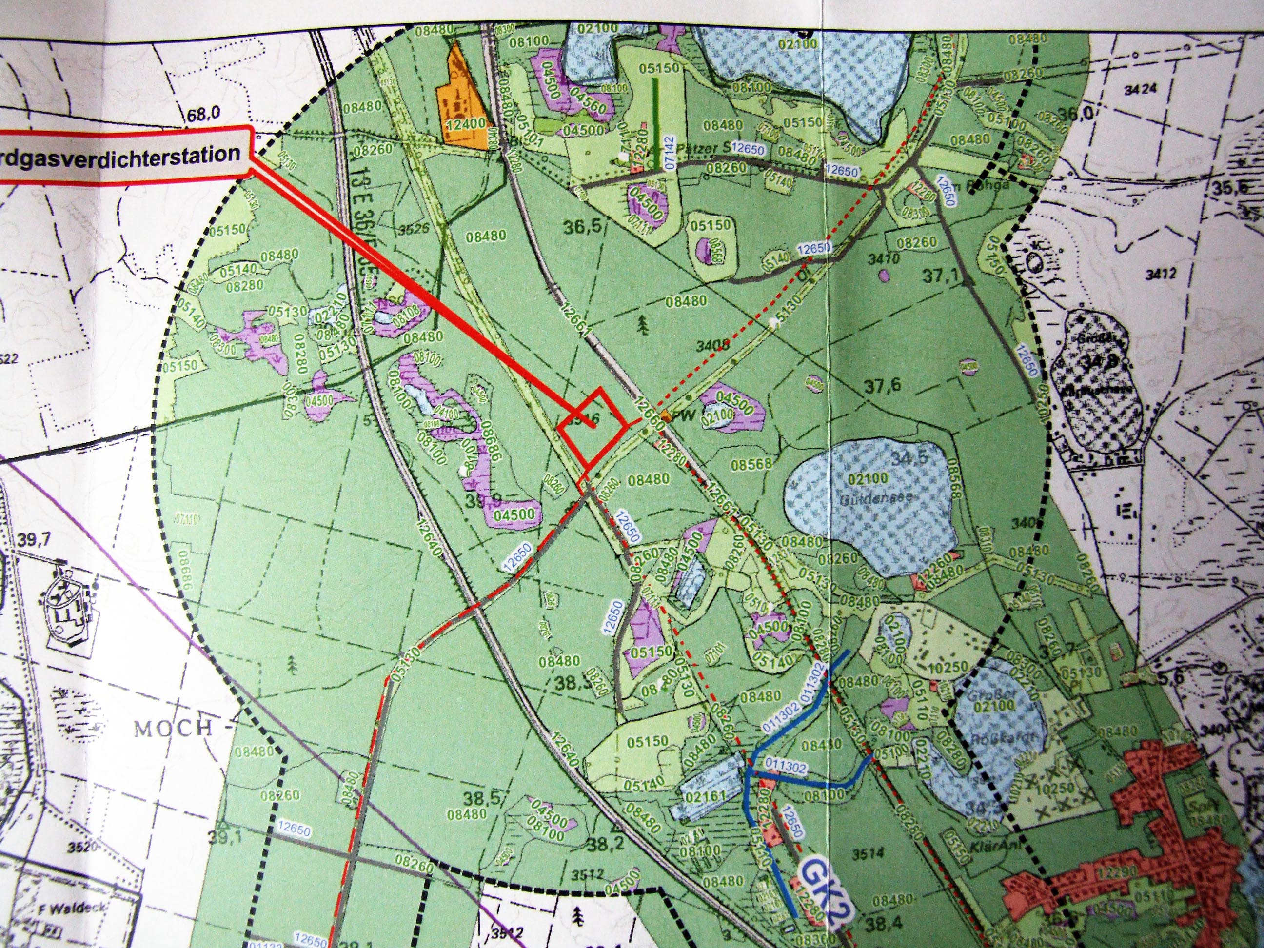 Geplanter Standort Gasverdichteranlage 55.000 m2, Detail/nah (Zum Vergrößern ins Bild klicken)